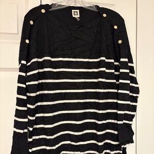 Anne Klein Black and White Striped Size 2X Sweater